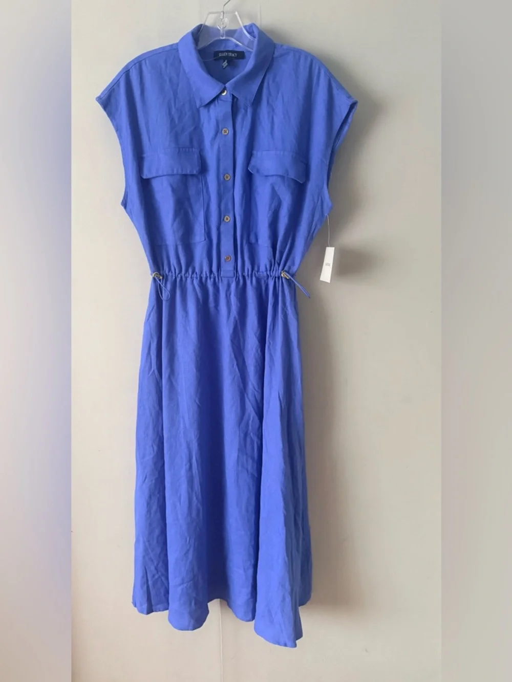 Blue Shirtwaist Midi Dress - Classic Collared Dress NWT - Picture 2 of 3